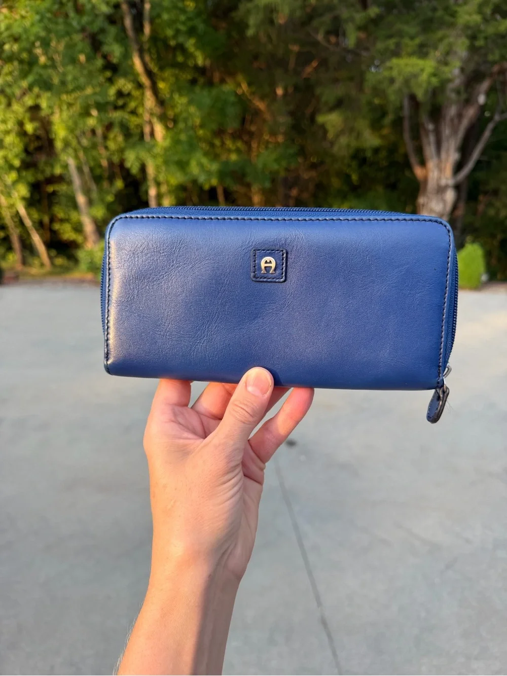 Vintage Etienne Aigner Blue Leather Shoulder Bag with Tassel and Matching Wallet